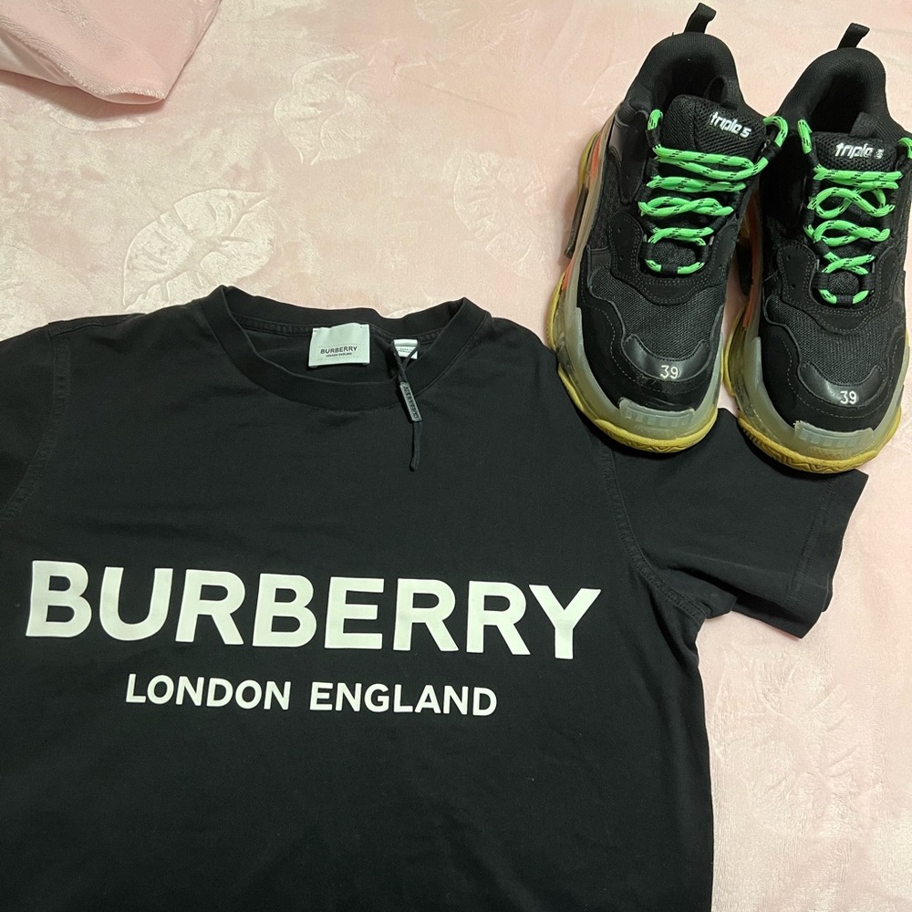 Burberry Black Tee and balenciaga track shoes